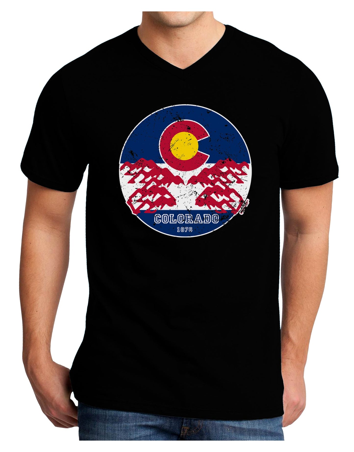 Grunge Colorado Emblem Flag Adult V-Neck T-shirt-Mens T-Shirt-TooLoud-Black-Small-Davson Sales