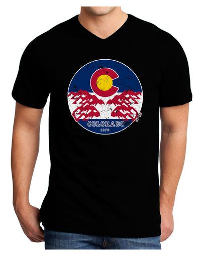 Grunge Colorado Emblem Flag Adult V-Neck T-shirt-Mens T-Shirt-TooLoud-Black-Small-Davson Sales