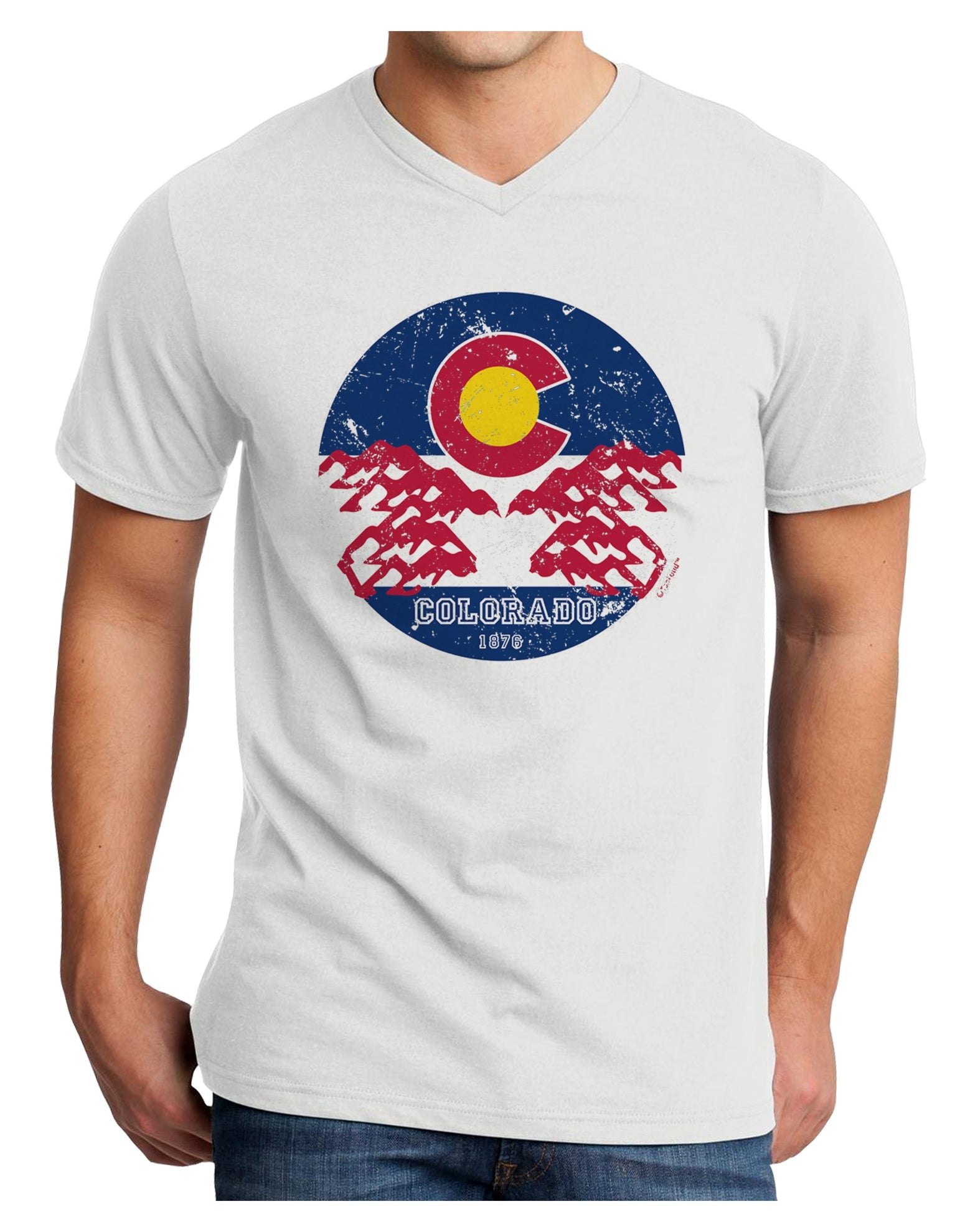 Grunge Colorado Emblem Flag Adult V-Neck T-shirt-Mens T-Shirt-TooLoud-White-Small-Davson Sales