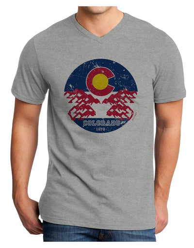 Grunge Colorado Rocky Mountain Bighorn Sheep Flag Adult V-Neck T-shirt-Mens T-Shirt-TooLoud-HeatherGray-Small-Davson Sales