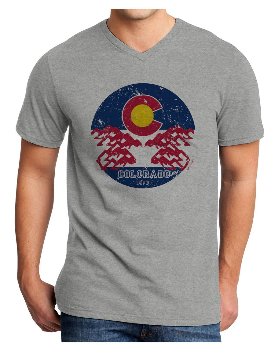 Grunge Colorado Rocky Mountain Bighorn Sheep Flag Adult V-Neck T-shirt-Mens T-Shirt-TooLoud-White-Small-Davson Sales