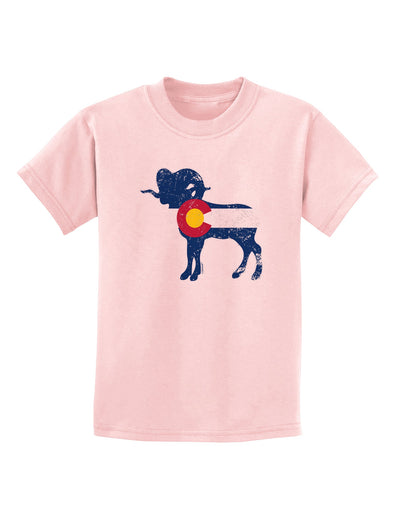 Grunge Rocky Mountain Bighorn Sheep Flag Childrens T-Shirt-Childrens T-Shirt-TooLoud-PalePink-X-Small-Davson Sales