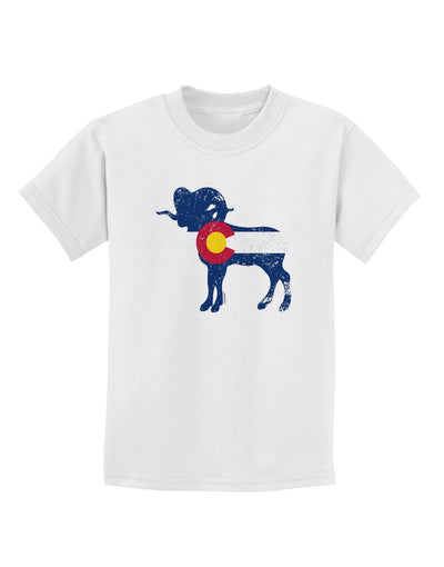 Grunge Rocky Mountain Bighorn Sheep Flag Childrens T-Shirt-Childrens T-Shirt-TooLoud-White-X-Small-Davson Sales