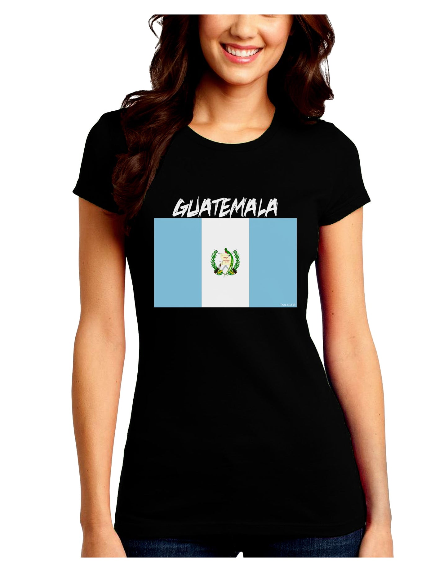 Guatamelan Flag Design Juniors Petite Crew Dark T-Shirt by TooLoud-T-Shirts Juniors Tops-TooLoud-Black-Juniors Fitted Small-Davson Sales