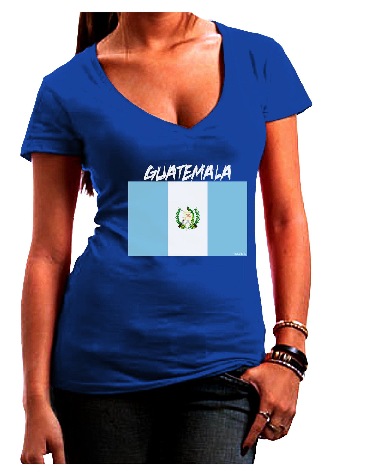 Guatamelan Flag Design Womens V-Neck Dark T-Shirt by TooLoud-Womens V-Neck T-Shirts-TooLoud-Royal-Blue-Juniors Fitted Small-Davson Sales