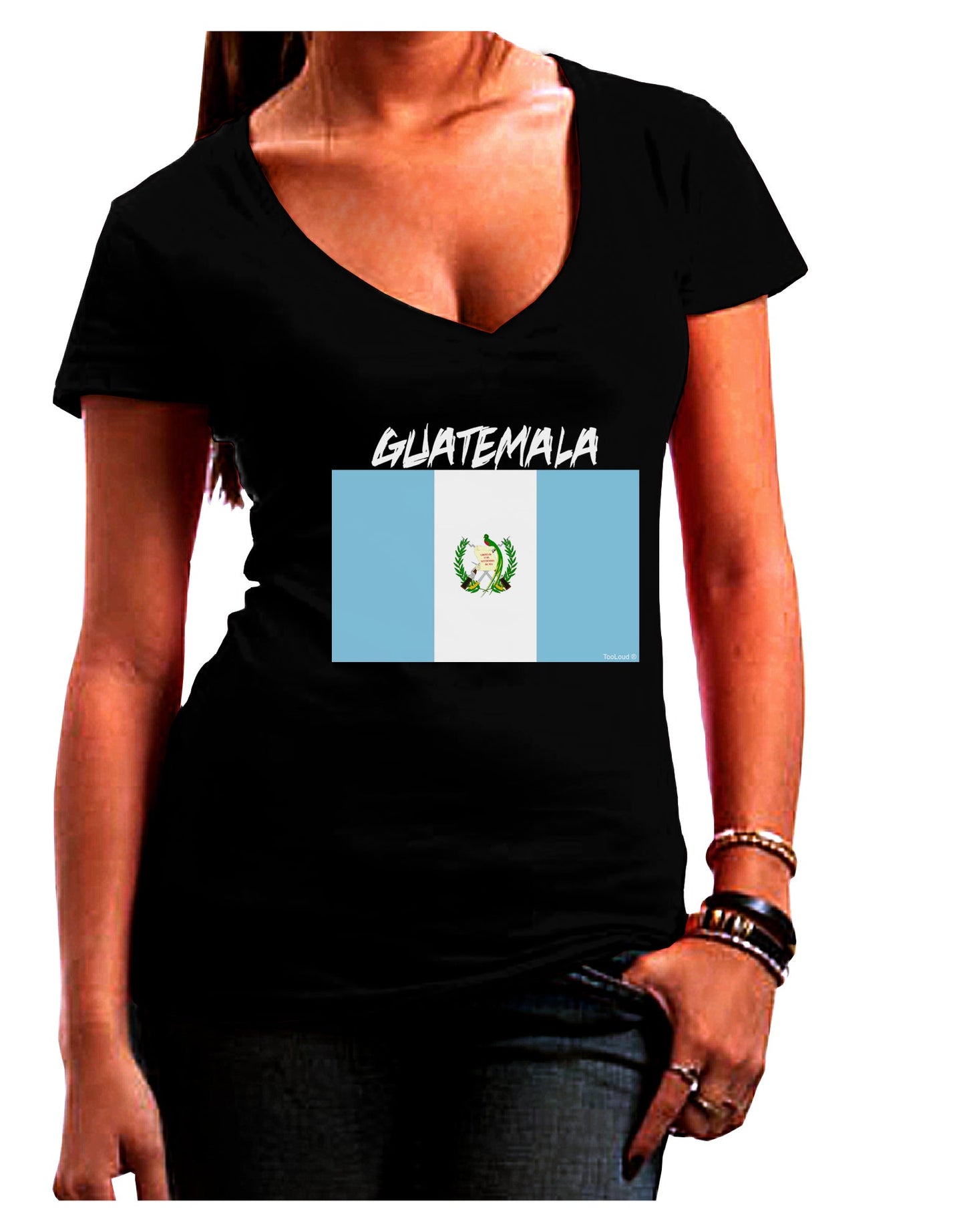 Guatamelan Flag Design Womens V-Neck Dark T-Shirt by TooLoud-Womens V-Neck T-Shirts-TooLoud-Black-Juniors Fitted Small-Davson Sales