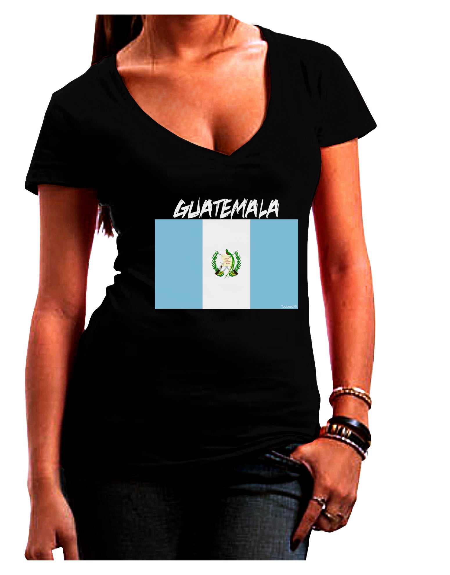 Guatamelan Flag Design Womens V-Neck Dark T-Shirt by TooLoud-Womens V-Neck T-Shirts-TooLoud-Black-Juniors Fitted Small-Davson Sales