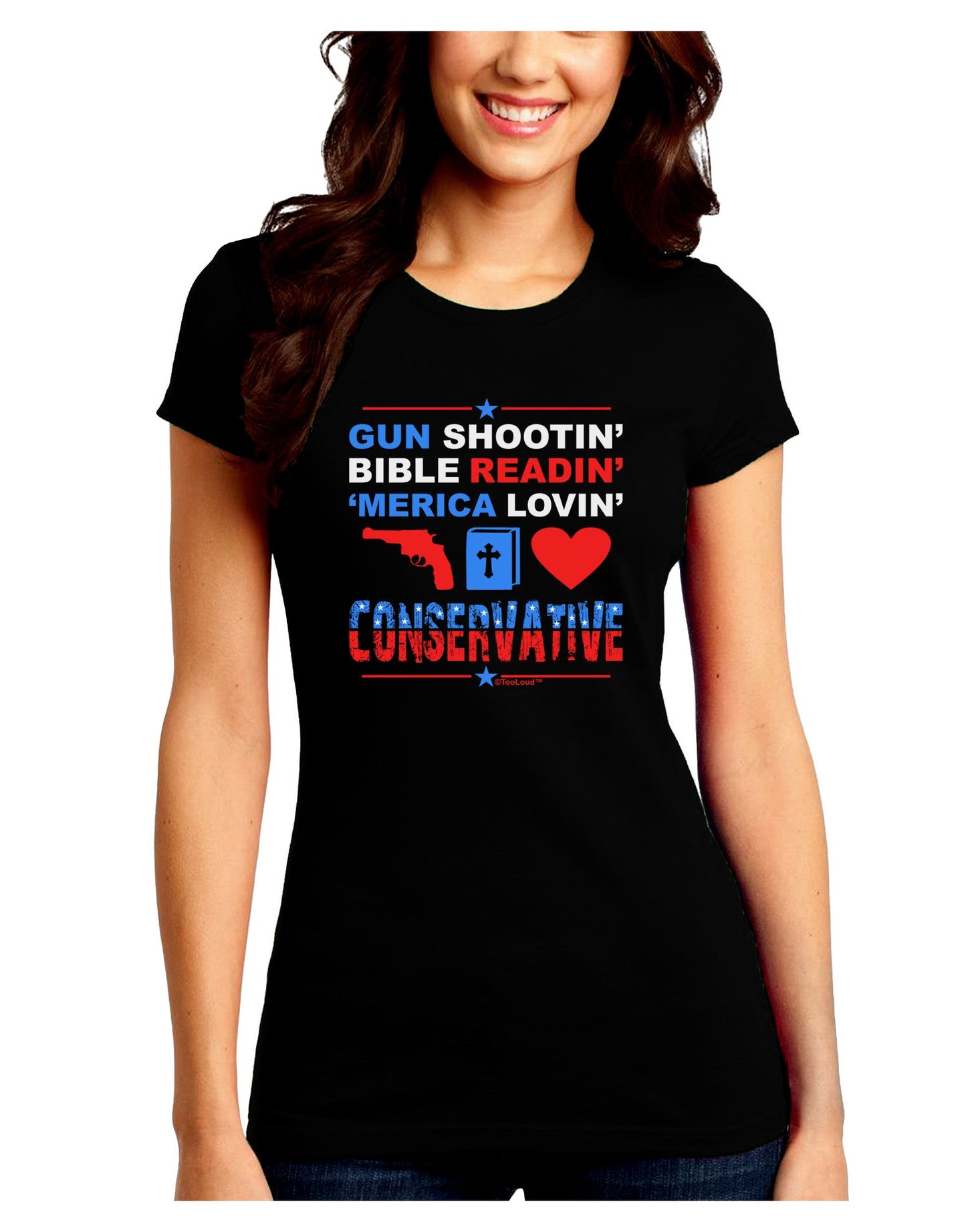 Gun Shootin' Conservative Juniors Petite Crew Dark T-Shirt-T-Shirts Juniors Tops-TooLoud-Black-Juniors Fitted Small-Davson Sales
