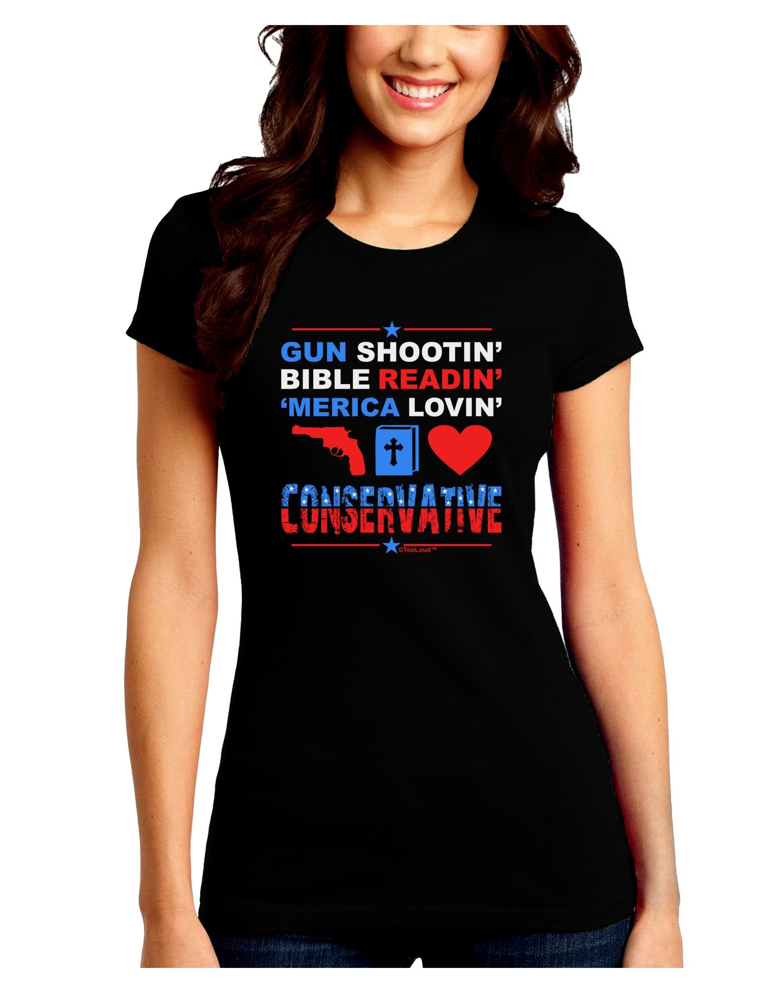 Gun Shootin' Conservative Juniors Petite Crew Dark T-Shirt-T-Shirts Juniors Tops-TooLoud-Black-Juniors Fitted Small-Davson Sales