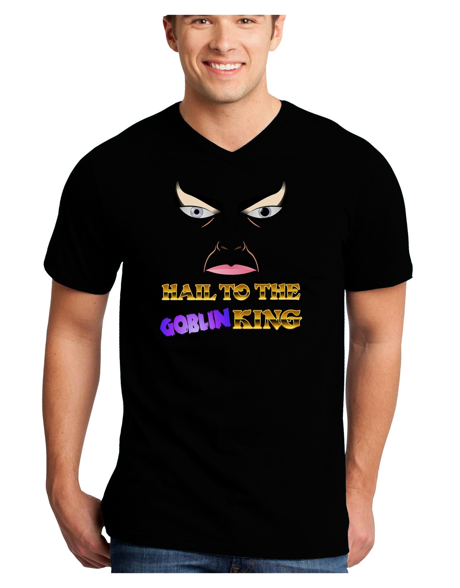 Hail to the Goblin King Adult Dark V-Neck T-Shirt-TooLoud-Black-Small-Davson Sales