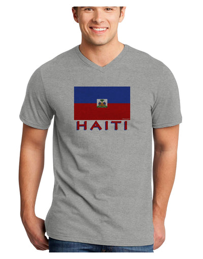 Haiti Flag Adult V-Neck T-shirt-Mens V-Neck T-Shirt-TooLoud-HeatherGray-Small-Davson Sales