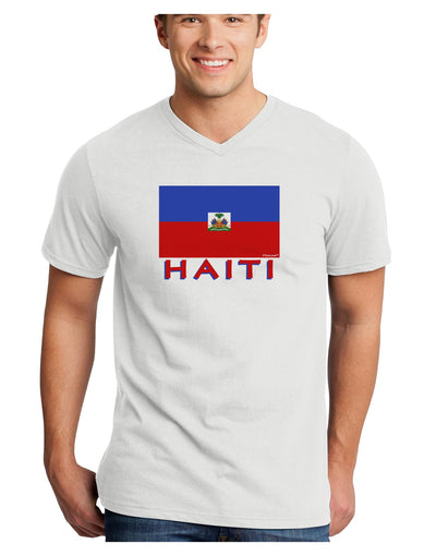 Haiti Flag Adult V-Neck T-shirt-Mens V-Neck T-Shirt-TooLoud-White-Small-Davson Sales