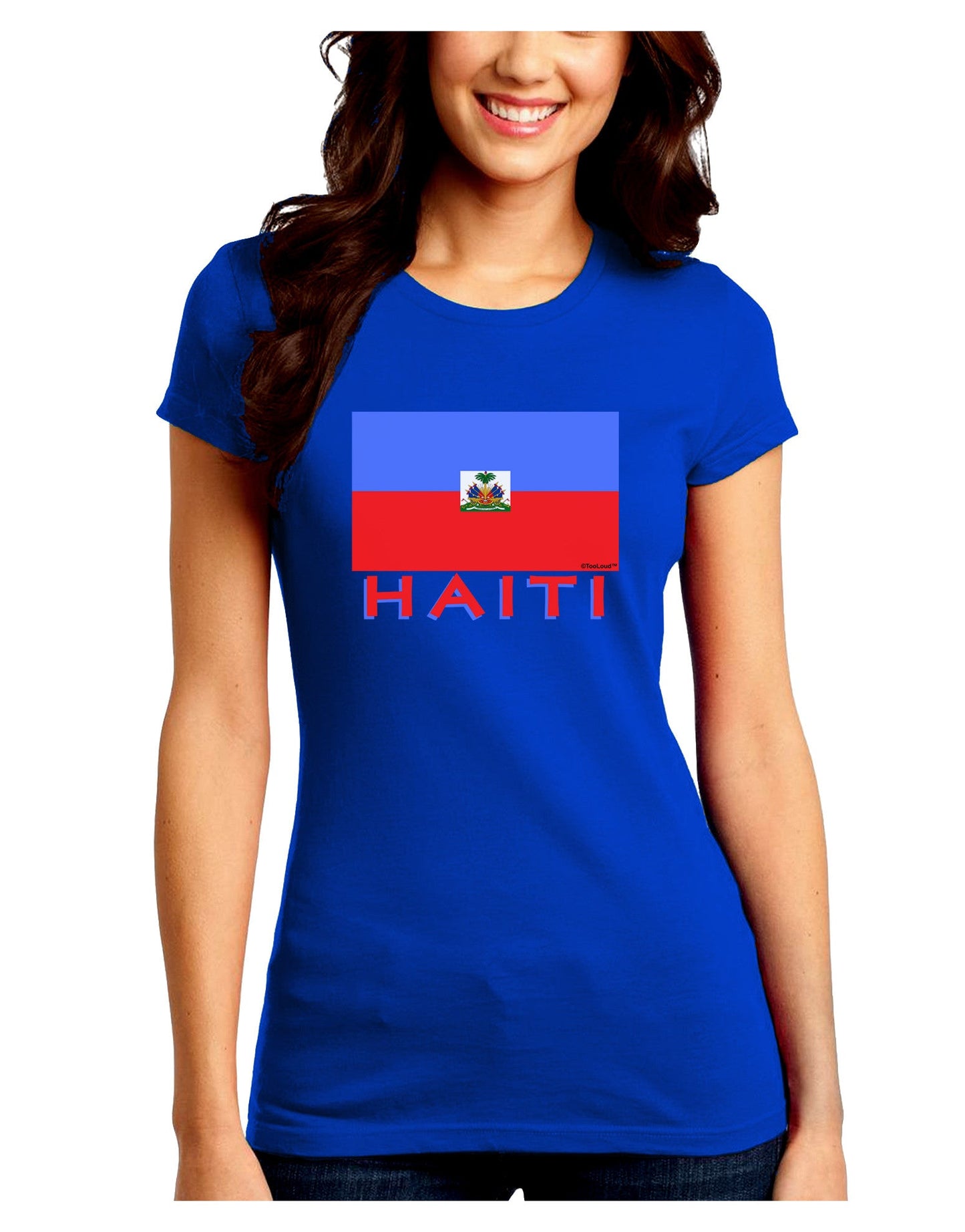 Haiti Flag Dark Juniors Petite Crew Dark T-Shirt-T-Shirts Juniors Tops-TooLoud-Royal-Blue-Juniors Fitted Small-Davson Sales