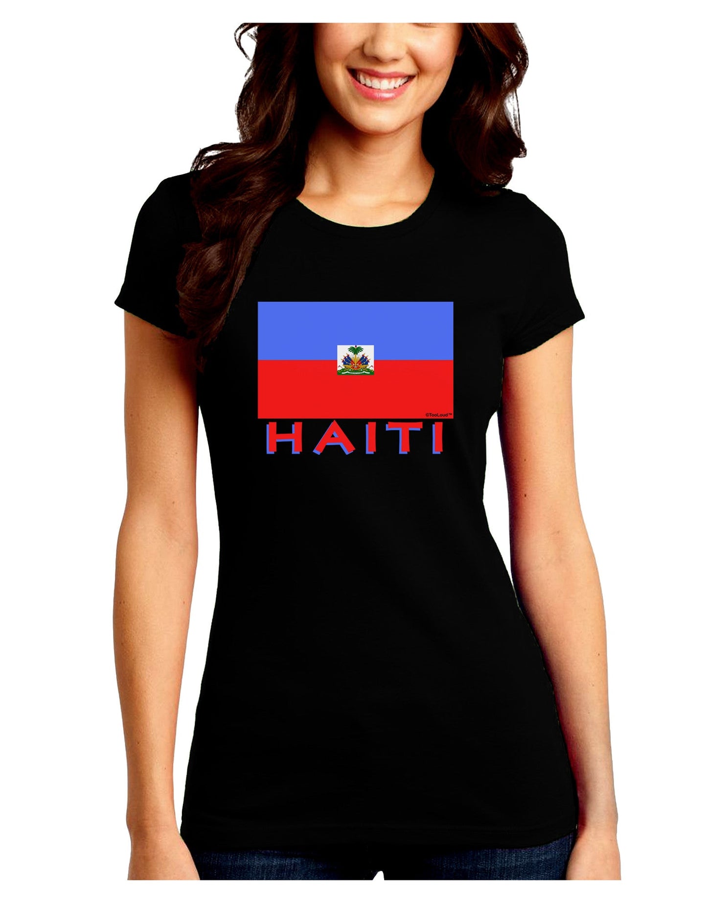 Haiti Flag Dark Juniors Petite Crew Dark T-Shirt-T-Shirts Juniors Tops-TooLoud-Black-Juniors Fitted Small-Davson Sales