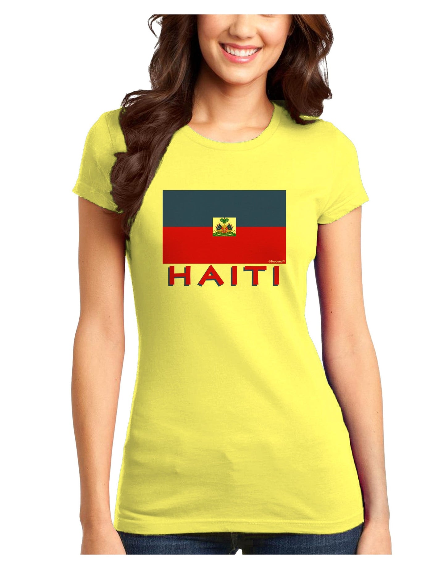 Haiti Flag Juniors Petite T-Shirt-T-Shirts Juniors Tops-TooLoud-Yellow-Juniors Fitted X-Small-Davson Sales