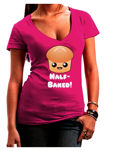 Half Baked Cute Roll Juniors V-Neck Dark T-Shirt-Womens V-Neck T-Shirts-TooLoud-Hot-Pink-Juniors Fitted Small-Davson Sales