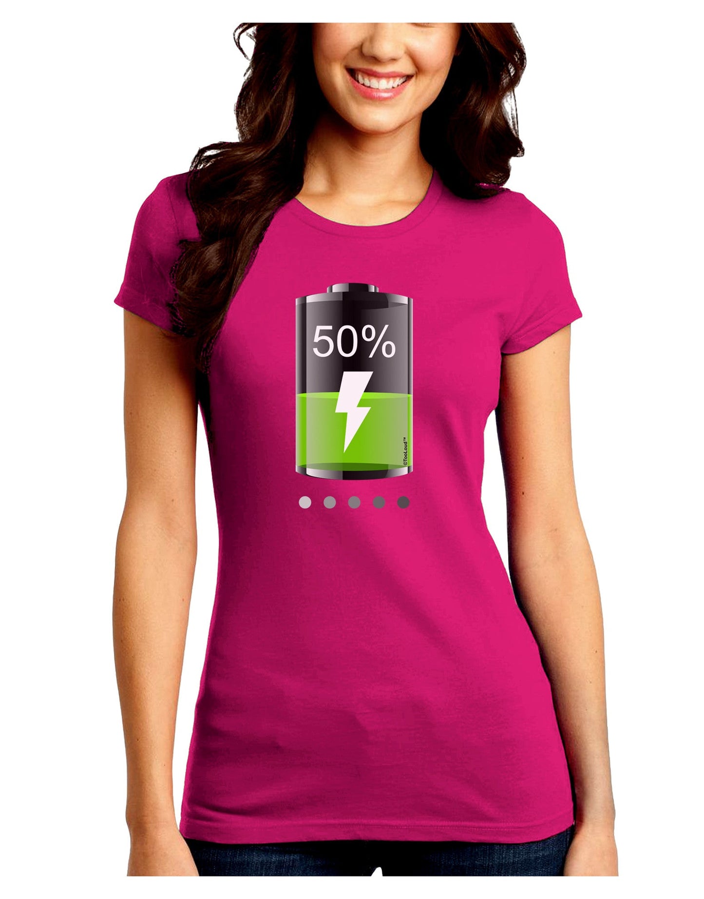 Half Energy 50 Percent Juniors Petite Crew Dark T-Shirt-T-Shirts Juniors Tops-TooLoud-Hot-Pink-Juniors Fitted Small-Davson Sales