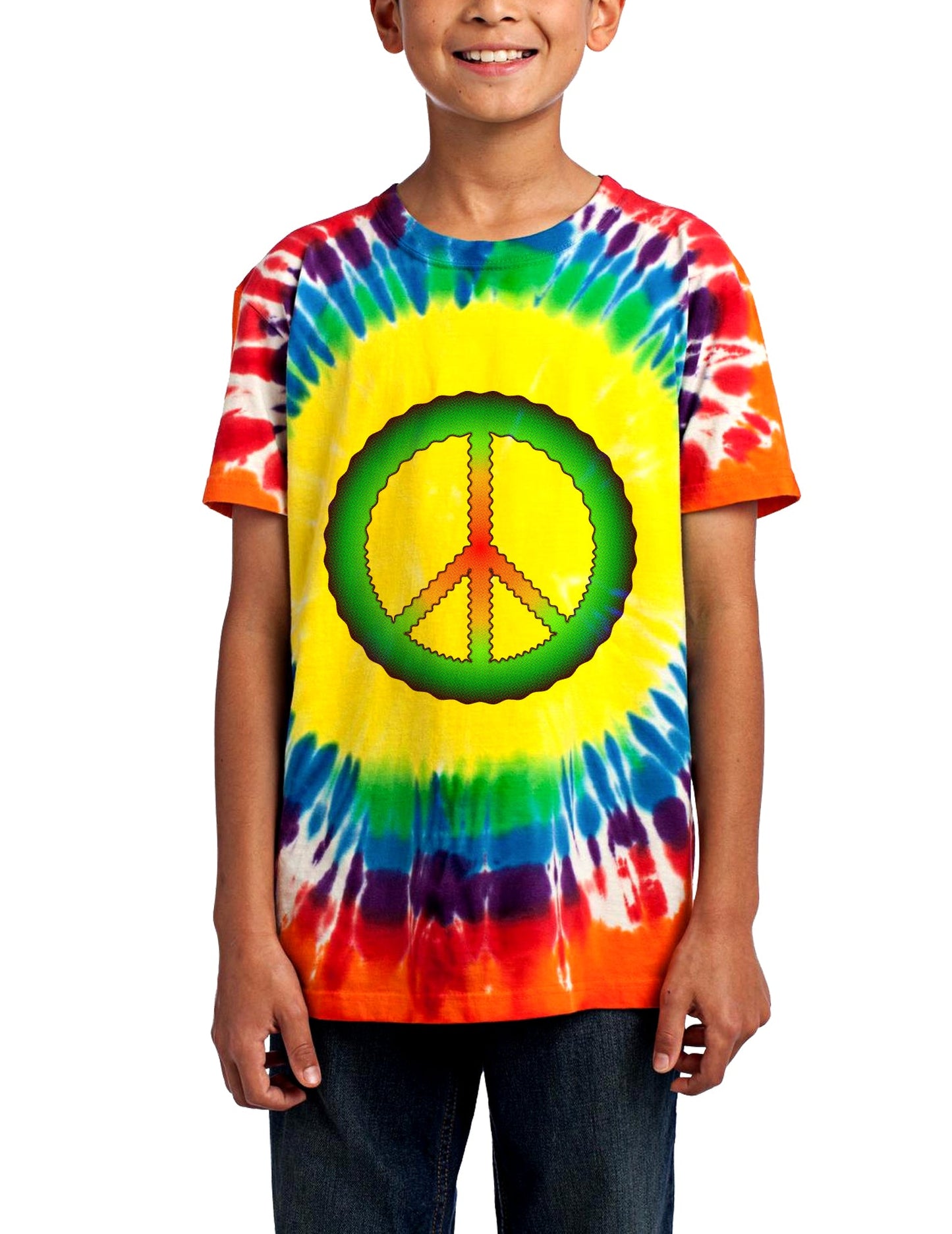 Halftone Peace Childrens Tie Dye Window T-Shirt-TooLoud-Rainbow-X-Small-Davson Sales