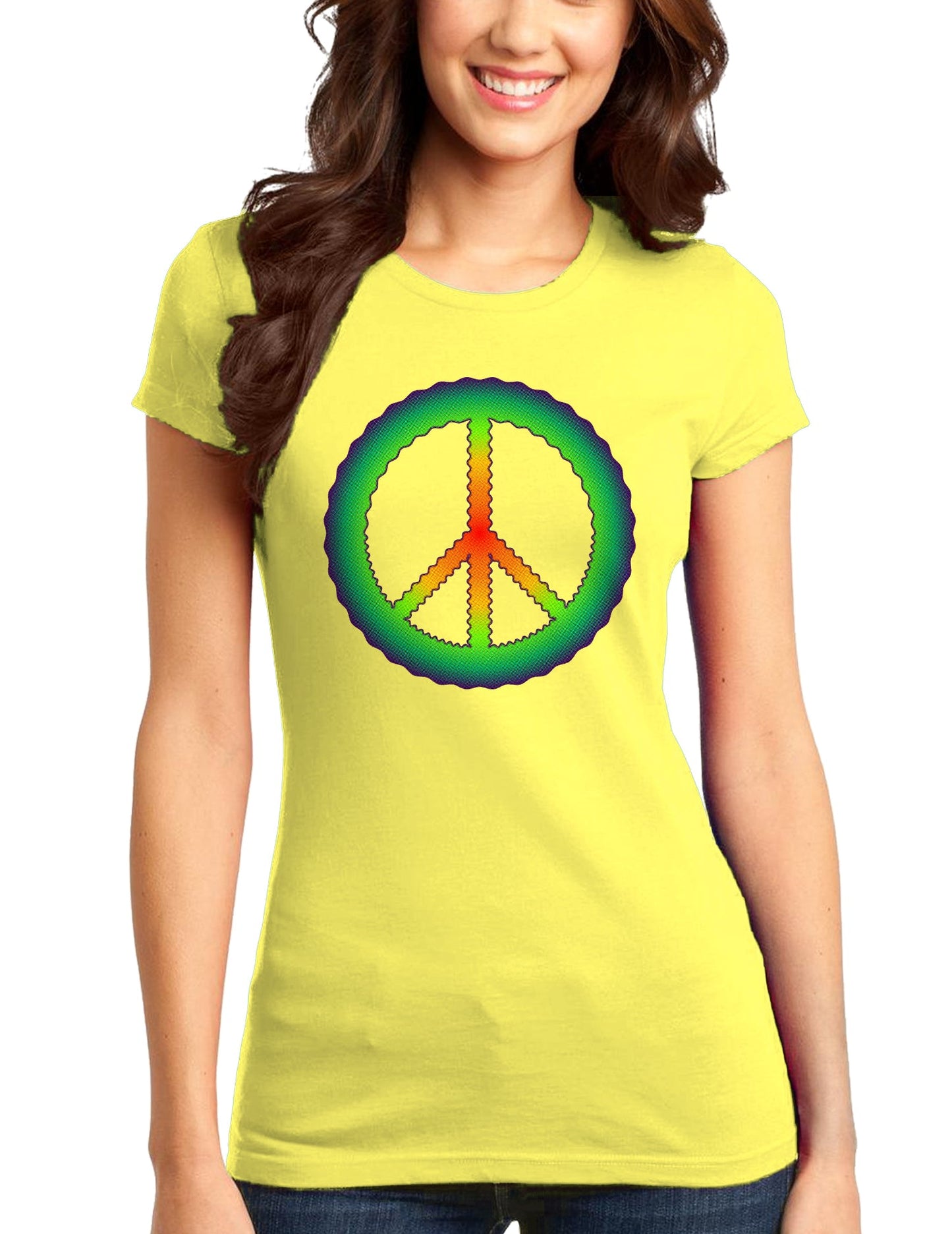 Halftone Peace Juniors T-Shirt-Womens Juniors T-Shirt-TooLoud-Yellow-Juniors Fitted XS-Davson Sales