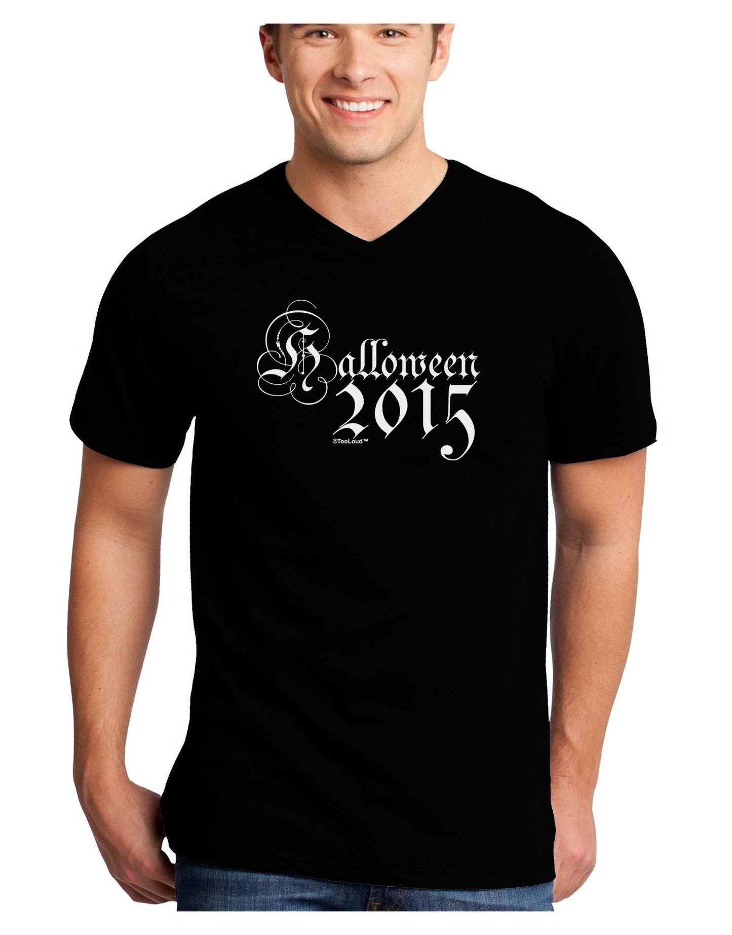 Halloween Current Year Script Text Adult Dark V-Neck T-Shirt-TooLoud-Black-Small-Davson Sales