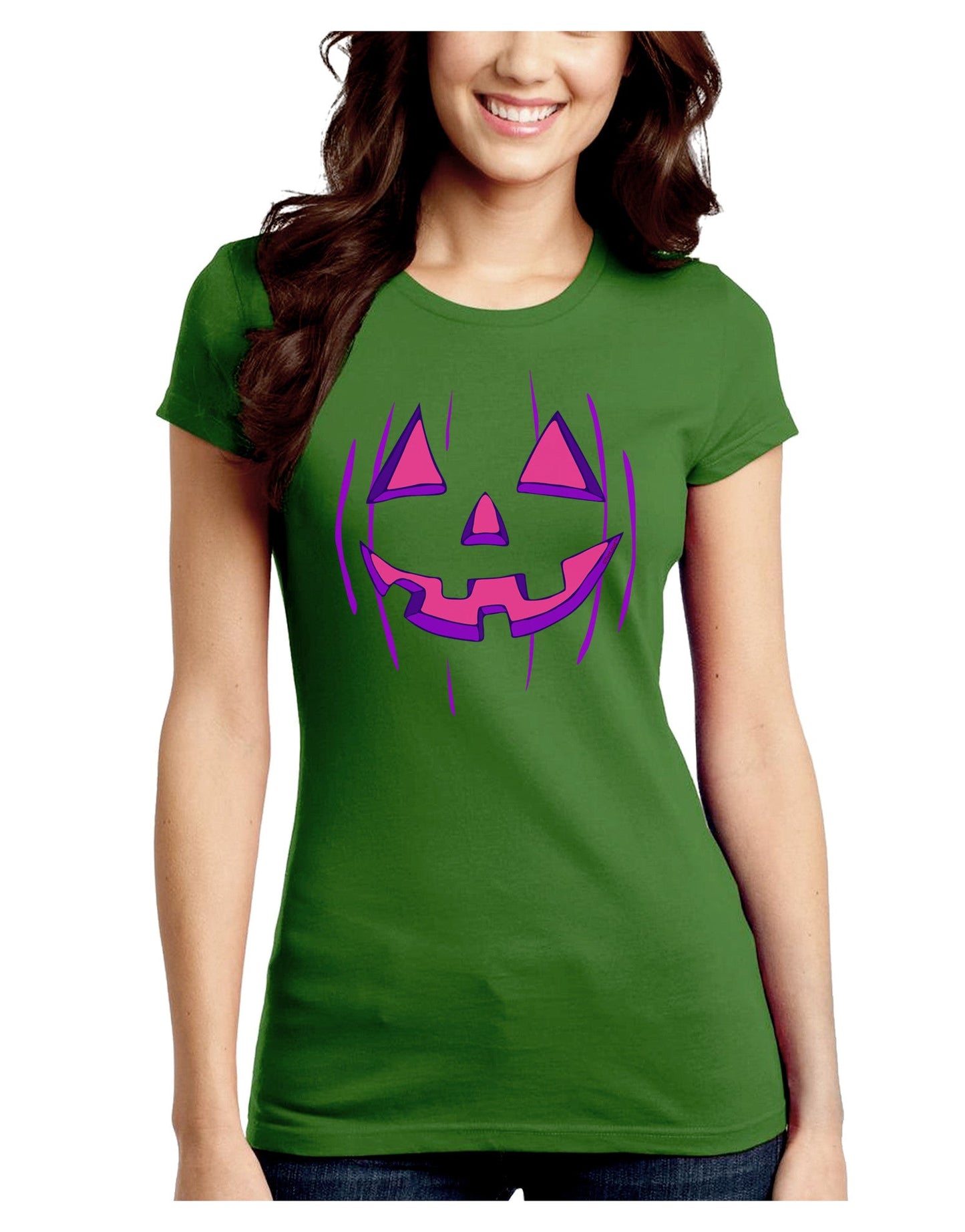 Halloween Glow Smiling Jack O Lantern Juniors Crew Dark T-Shirt-T-Shirts Juniors Tops-TooLoud-Kiwi-Green-Juniors Fitted Small-Davson Sales