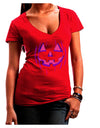 Halloween Glow Smiling Jack O Lantern Juniors V-Neck Dark T-Shirt-Womens V-Neck T-Shirts-TooLoud-Red-Juniors Fitted Small-Davson Sales