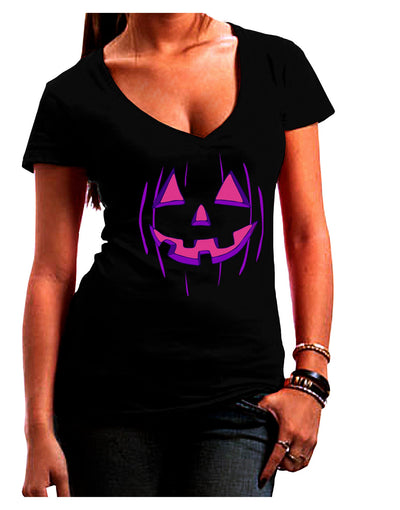 Halloween Glow Smiling Jack O Lantern Juniors V-Neck Dark T-Shirt-Womens V-Neck T-Shirts-TooLoud-Black-Juniors Fitted Small-Davson Sales