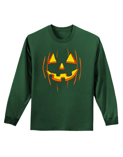 Halloween Pumpkin Smile Jack O Lantern Adult Long Sleeve Dark T-Shirt-TooLoud-Dark-Green-Small-Davson Sales