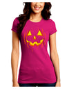 Halloween Pumpkin Smile Jack O Lantern Juniors Crew Dark T-Shirt-T-Shirts Juniors Tops-TooLoud-Hot-Pink-Juniors Fitted Small-Davson Sales