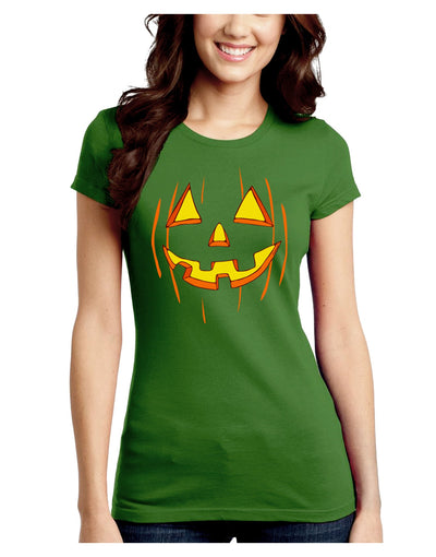 Halloween Pumpkin Smile Jack O Lantern Juniors Crew Dark T-Shirt-T-Shirts Juniors Tops-TooLoud-Kiwi-Green-Juniors Fitted Small-Davson Sales