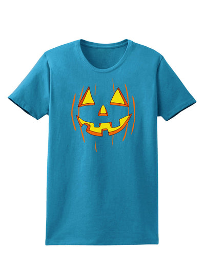 Halloween Pumpkin Smile Jack O Lantern Womens Dark T-Shirt-TooLoud-Turquoise-X-Small-Davson Sales