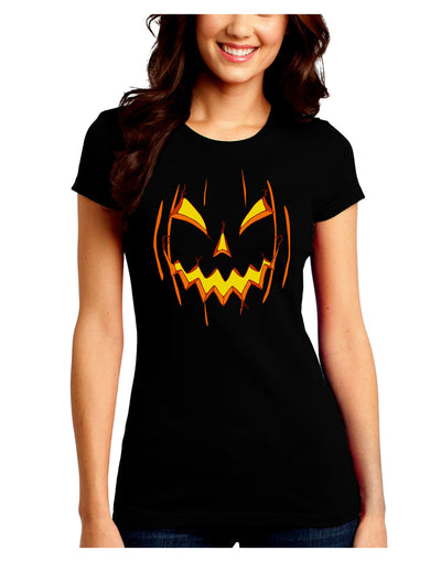 Halloween Scary Evil Jack O Lantern Pumpkin Juniors Crew Dark T-Shirt-T-Shirts Juniors Tops-TooLoud-Black-Juniors Fitted Small-Davson Sales