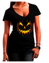 Halloween Scary Evil Jack O Lantern Pumpkin Juniors V-Neck Dark T-Shirt-Womens V-Neck T-Shirts-TooLoud-Black-Juniors Fitted Small-Davson Sales