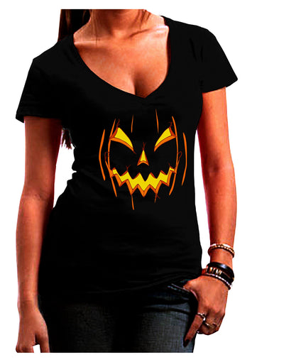 Halloween Scary Evil Jack O Lantern Pumpkin Juniors V-Neck Dark T-Shirt-Womens V-Neck T-Shirts-TooLoud-Black-Juniors Fitted Small-Davson Sales