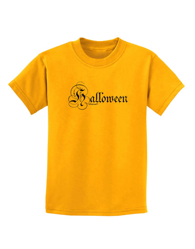 Halloween Script Text Childrens T-Shirt-Childrens T-Shirt-TooLoud-Gold-X-Small-Davson Sales