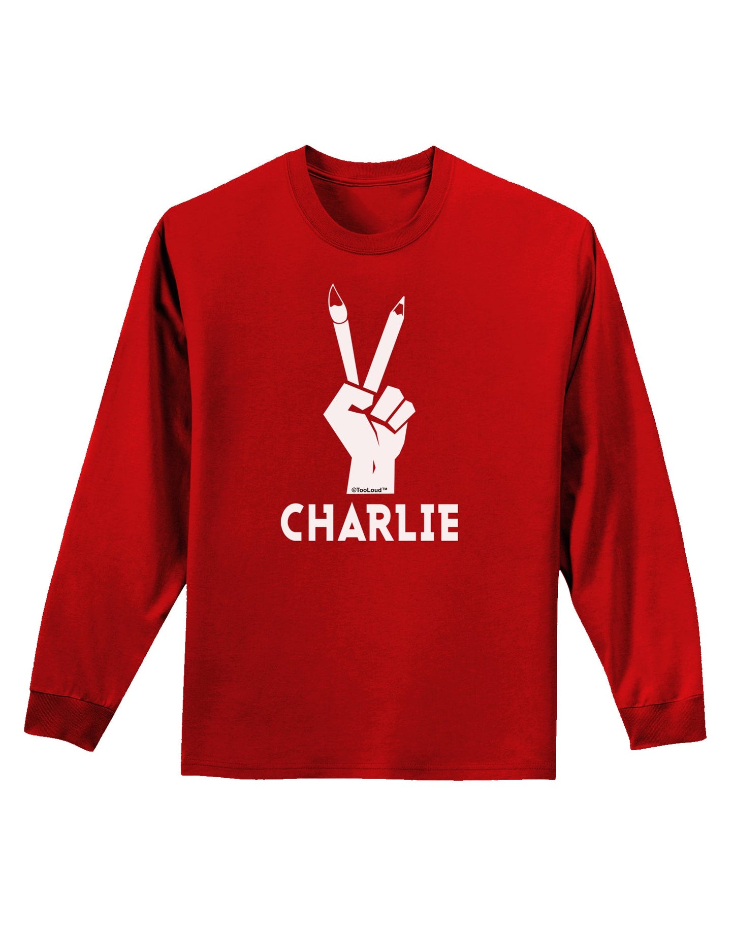 Hand Peace Sign - Charlie Design Adult Long Sleeve Dark T-Shirt by TooLoud-TooLoud-Red-Small-Davson Sales