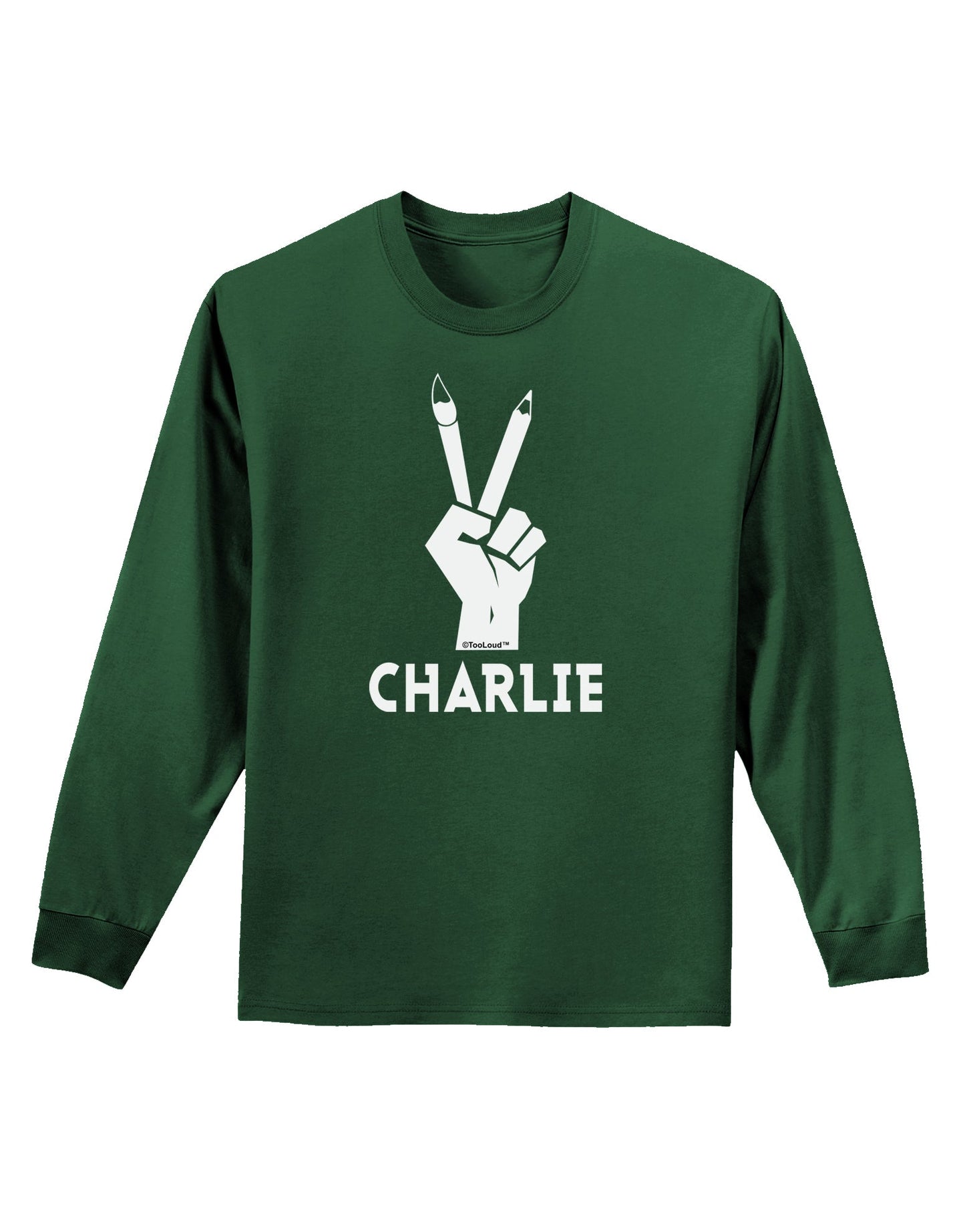 Hand Peace Sign - Charlie Design Adult Long Sleeve Dark T-Shirt by TooLoud-TooLoud-Dark-Green-Small-Davson Sales