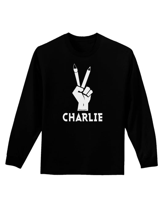 Hand Peace Sign - Charlie Design Adult Long Sleeve Dark T-Shirt by TooLoud-TooLoud-Black-Small-Davson Sales