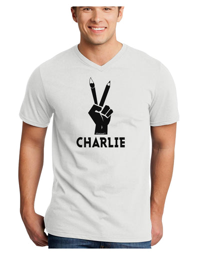 Hand Peace Sign - Charlie Design Adult V-Neck T-shirt by TooLoud-Mens V-Neck T-Shirt-TooLoud-White-Small-Davson Sales