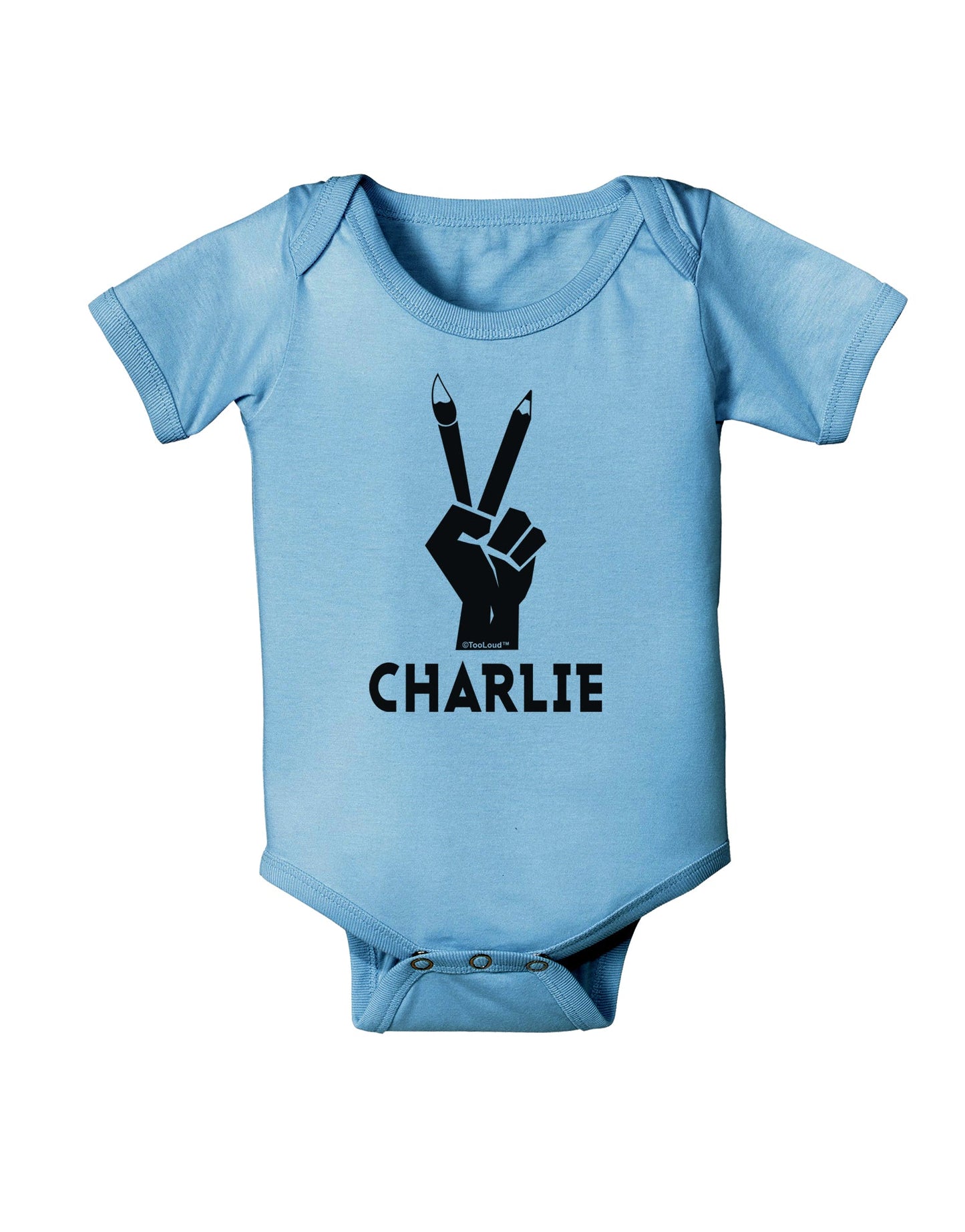 Hand Peace Sign - Charlie Design Baby Romper Bodysuit by TooLoud-Baby Romper-TooLoud-Light-Blue-06-Months-Davson Sales