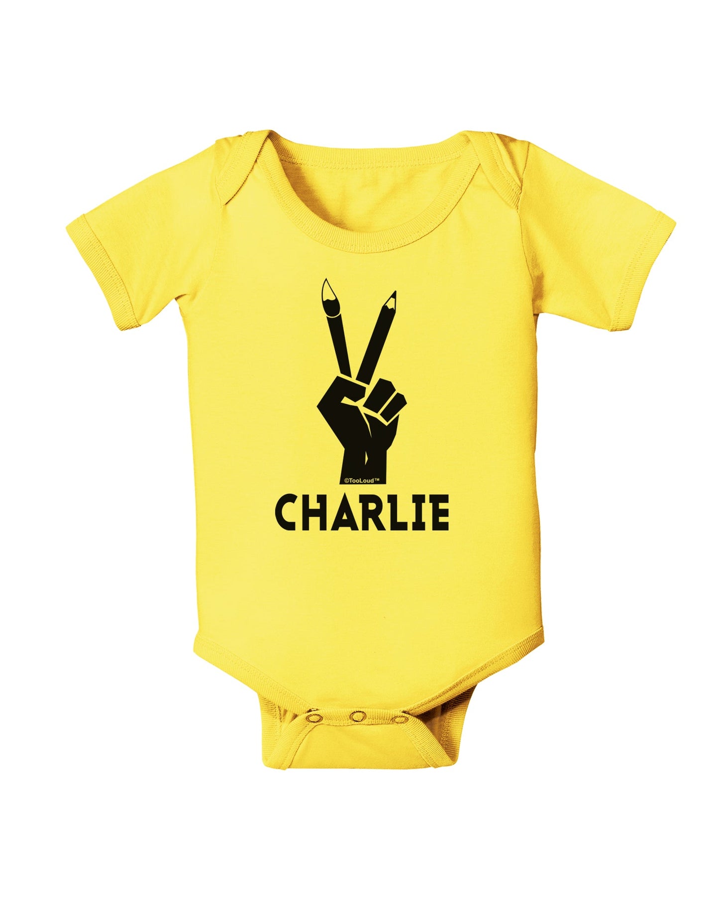 Hand Peace Sign - Charlie Design Baby Romper Bodysuit by TooLoud-Baby Romper-TooLoud-Yellow-06-Months-Davson Sales