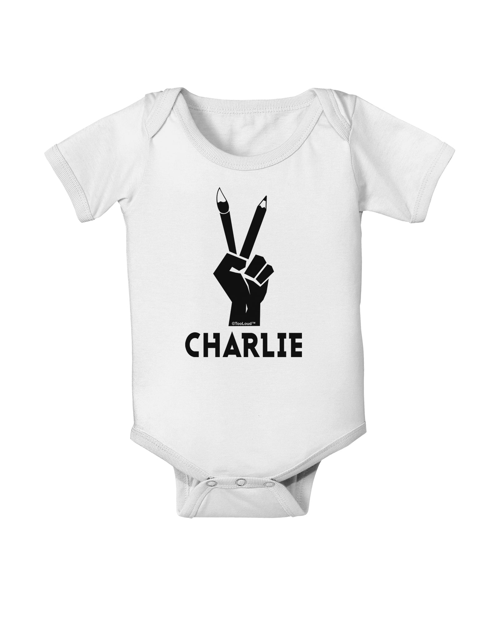 Hand Peace Sign - Charlie Design Baby Romper Bodysuit by TooLoud-Baby Romper-TooLoud-White-06-Months-Davson Sales
