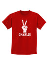 Hand Peace Sign - Charlie Design Childrens Dark T-Shirt by TooLoud-Childrens T-Shirt-TooLoud-Red-X-Small-Davson Sales