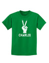 Hand Peace Sign - Charlie Design Childrens Dark T-Shirt by TooLoud-Childrens T-Shirt-TooLoud-Kelly-Green-X-Small-Davson Sales