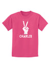 Hand Peace Sign - Charlie Design Childrens Dark T-Shirt by TooLoud-Childrens T-Shirt-TooLoud-Sangria-X-Small-Davson Sales