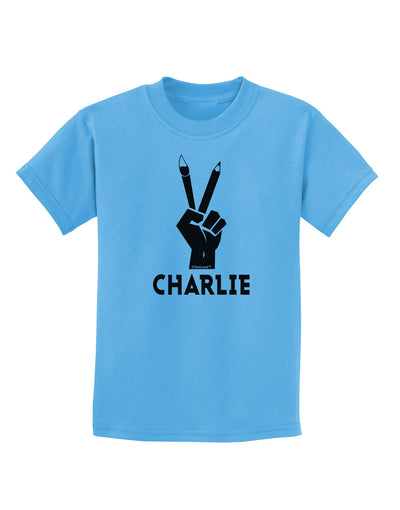 Hand Peace Sign - Charlie Design Childrens T-Shirt by TooLoud-Childrens T-Shirt-TooLoud-Aquatic-Blue-X-Small-Davson Sales