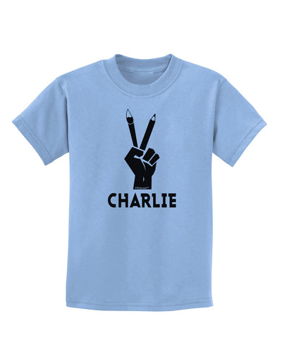 Hand Peace Sign - Charlie Design Childrens T-Shirt by TooLoud-Childrens T-Shirt-TooLoud-Light-Blue-X-Small-Davson Sales