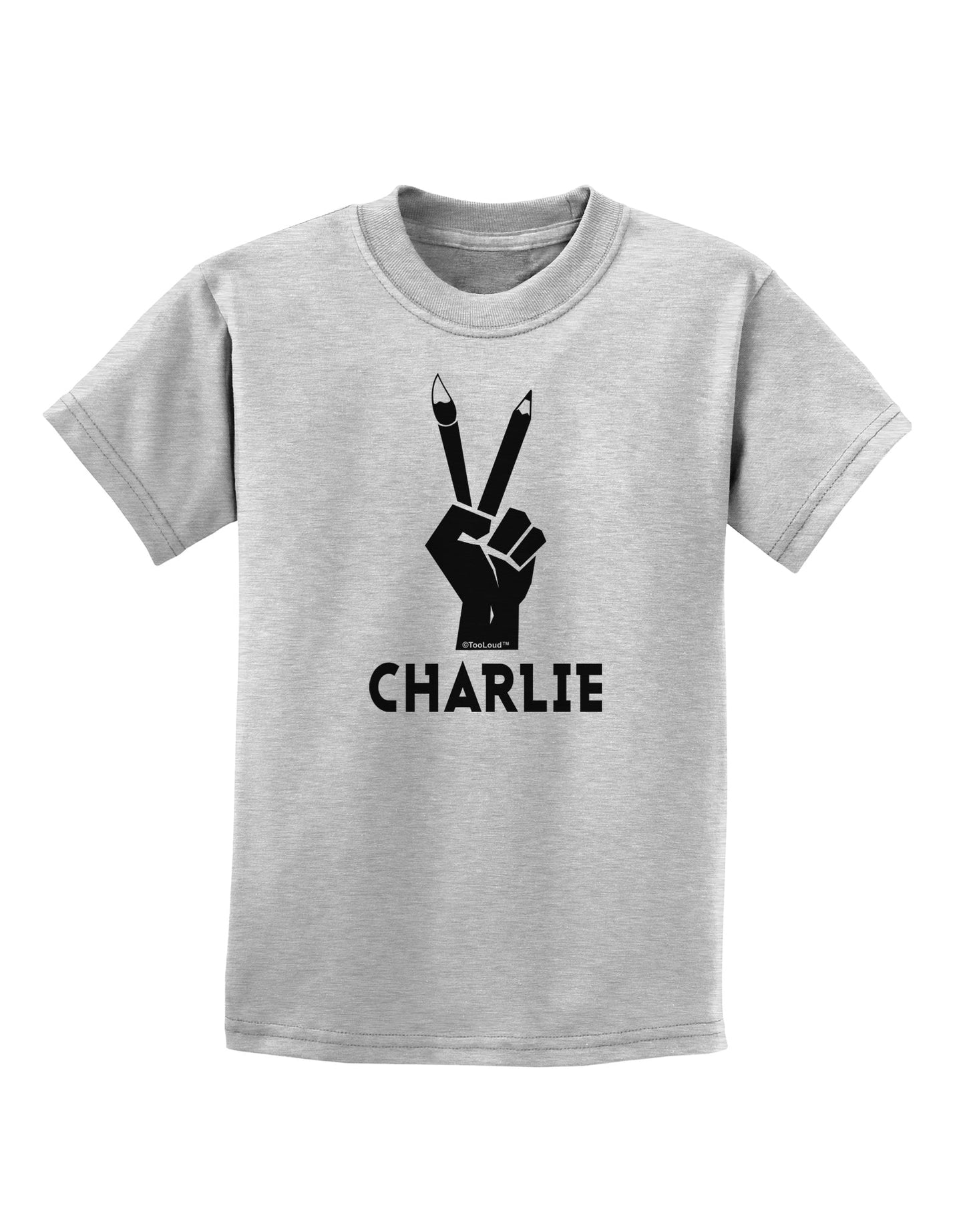 Hand Peace Sign - Charlie Design Childrens T-Shirt by TooLoud-Childrens T-Shirt-TooLoud-AshGray-X-Small-Davson Sales