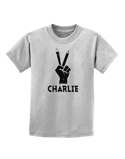 Hand Peace Sign - Charlie Design Childrens T-Shirt by TooLoud-Childrens T-Shirt-TooLoud-AshGray-X-Small-Davson Sales