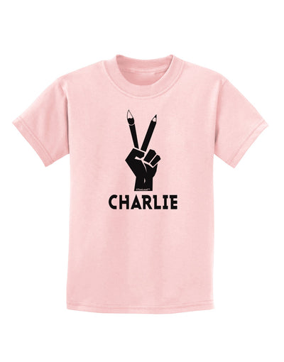 Hand Peace Sign - Charlie Design Childrens T-Shirt by TooLoud-Childrens T-Shirt-TooLoud-PalePink-X-Small-Davson Sales